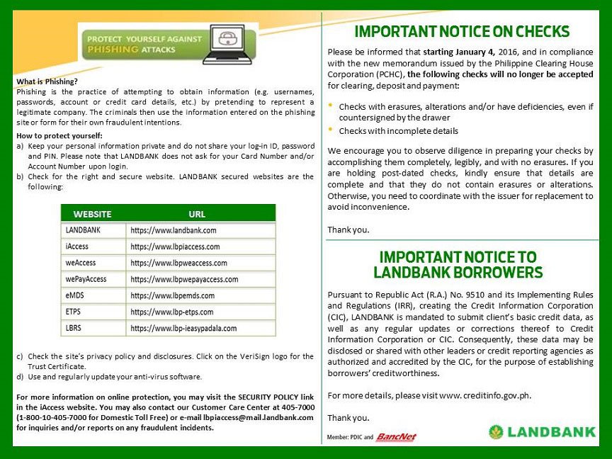 Landbank iAccess Account Security Tips