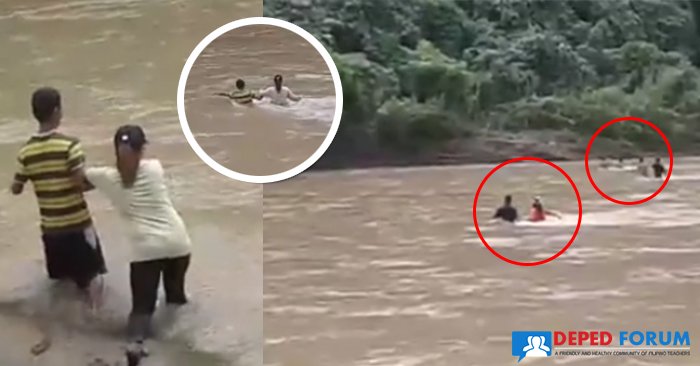 Mountain Teachers Dangerously Cross a River